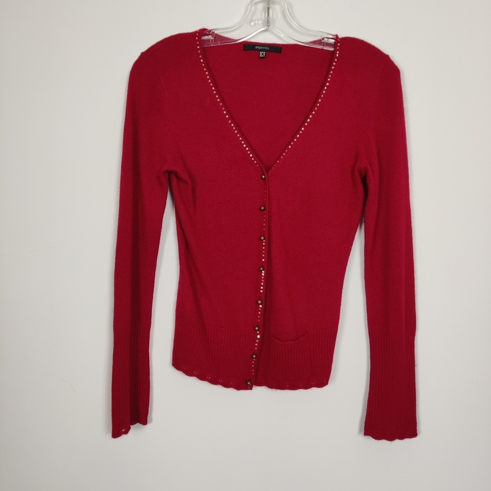 Ipekyol Red Embellished Cardigan Sweater Size Small